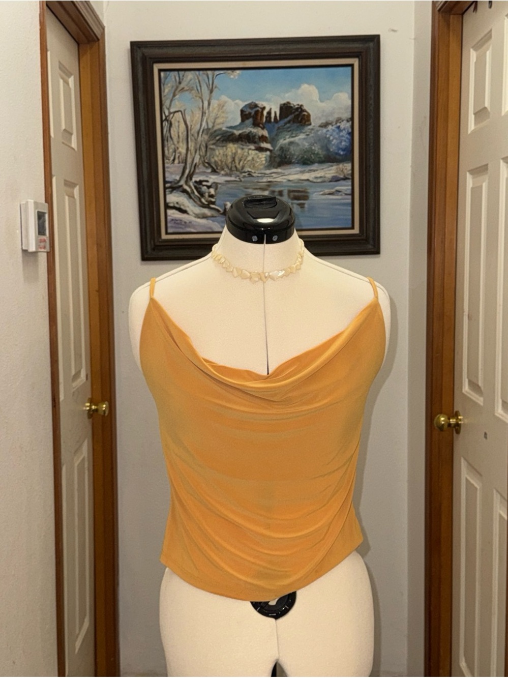 meraki Satin Cowl Neck Camisole - Warm Amber